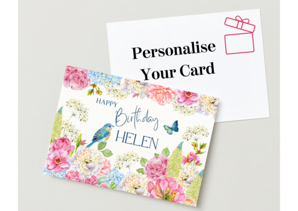 Personalised Ladies Birthday Cards with Colourful Flowers, Birds & Butterflies