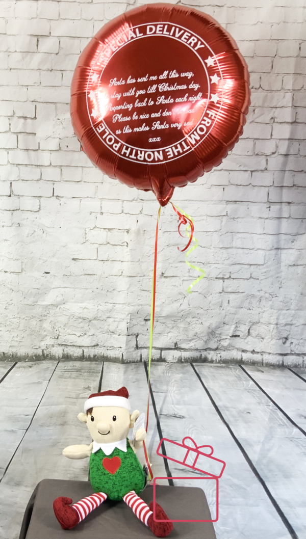 Personalised Single Helium Elf Arrival Balloon – Festive Christmas Decor