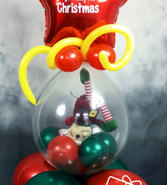 Large Stuffed Christmas Elf Balloon with Personalised Balloon Topper