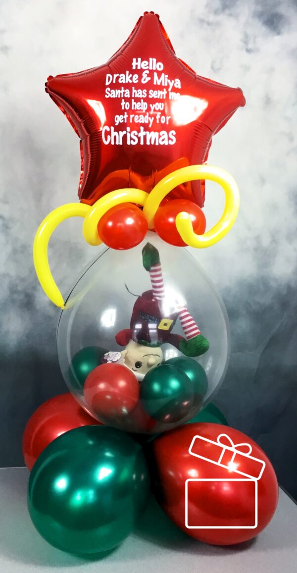 Large Stuffed Christmas Elf Balloon with Personalised Balloon Topper