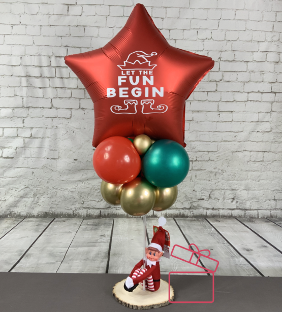 Elf on a Light-Up Balloon Base with Personalised Balloon and LED Wand