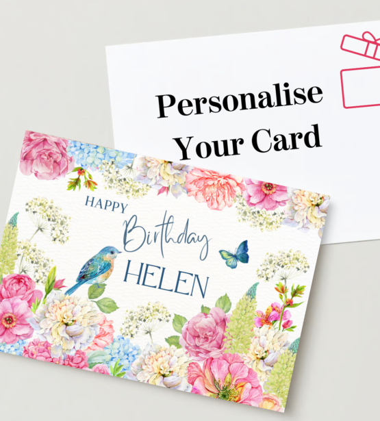 Personalised Ladies Birthday Cards with Colourful Flowers, Birds & Butterflies